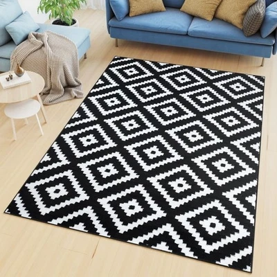 Black White Geometric Design Loop New Hand Tufted Carpet Fine  Wool Fine Qwality - Image 1 of 3