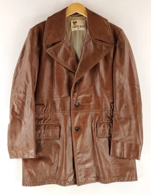 Lakeland De Colección Años 70 Chaqueta de Cuero Abrigo de Coche Marrón Cuello Grande Discoteca Para Hombres 42 Foto 1 de 4