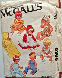 MCCALLS PATTERN 6366 DRESSES SUNSUIT BABY DOLL SIZES 15 1/2" 17" UNCUT FF - Picture 1 of 2