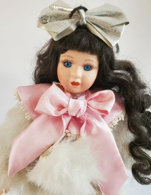 17” Vintage Seymour Mann Winter Wonderland Porcelain Doll with fur coat & Muff - Image 1 of 4
