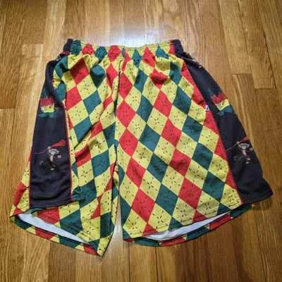 Flow Society Argyle Monkey Print Lacrosse shorts, Men's Large Rasta Gym Shorts - Image 1 of 4