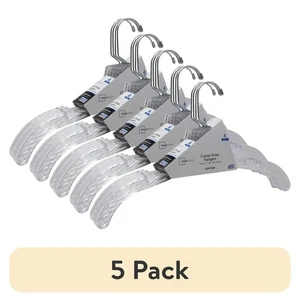 (5 pack) Dress Hanger, 4 Pack, Adult, Crystal Clear Plastic, Swivel Neck - Picture 1 of 4