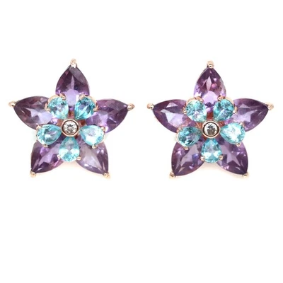 Plata de ley 925 5 x 7 mm. Pendientes de amatista púrpura, topacio y circón Foto 1 de 4