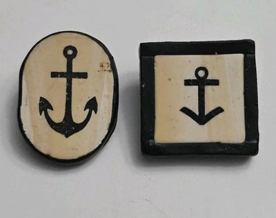 Pair Of Artisan Polymer Clay Buttons Handmade Sailing Anchor Signed ST '08 - Image 1 of 4