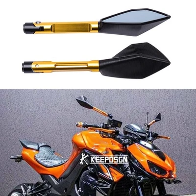 2x Espejos retrovisores laterales antirreflejos dorados para moto Kawasaki Z1000 Z400 Z125 Foto 1 de 4