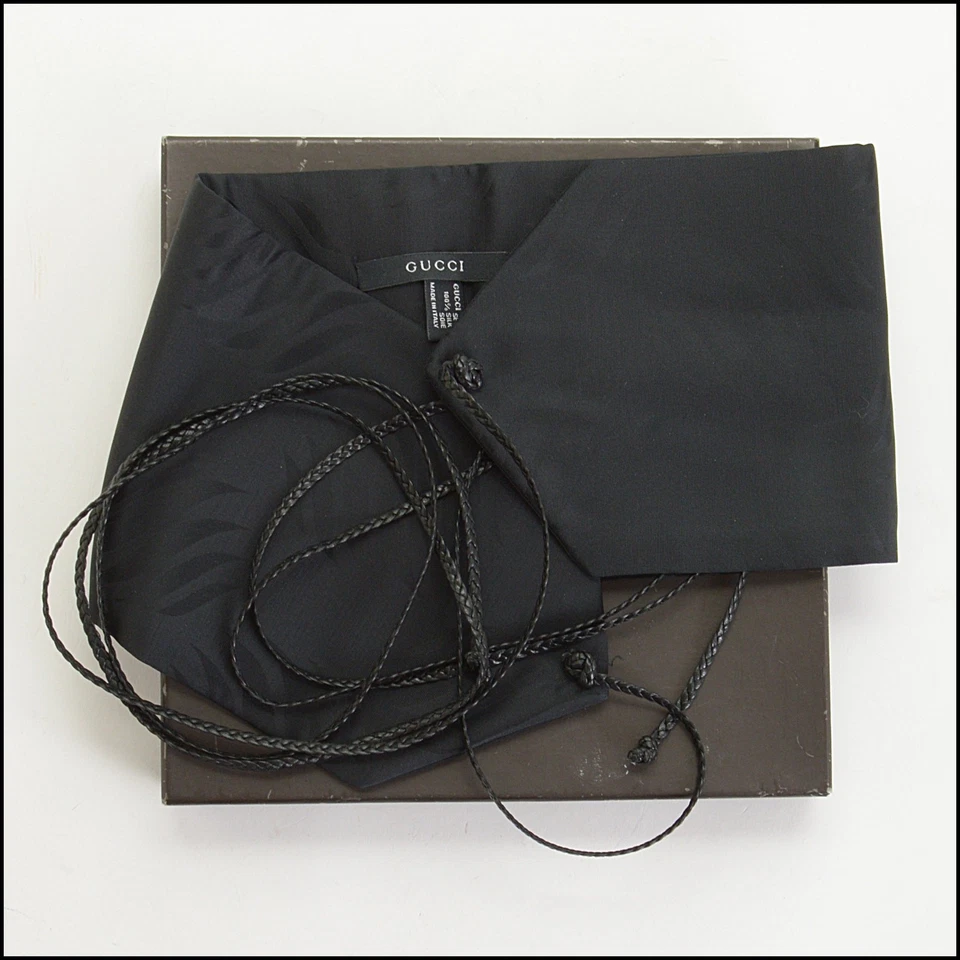 RDC14719 GUCCI Cinturón Obi-Wrap Negro Rayas Tigre Jacquard Seda y Cuero Trenzado Foto 1 de 1