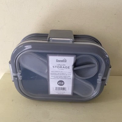 Dunelm Collapsible Storage Food 2 Tier With Cutlery Approx 8x16x21cm Grey - Image 1 of 4