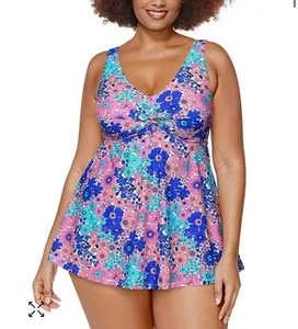 NWT RAISINS Curve Womens Plus Size 14W Lucia Swimdress One-Piece Swimsuit Floral - Picture 1 of 10