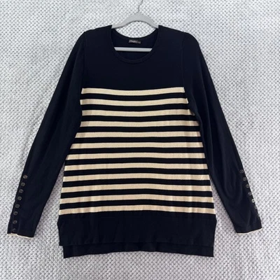 Suéter J McLaughlin Mujer L Negro Beige Rayas Cuello Redondo Túnica Manga Larga Foto 1 de 4