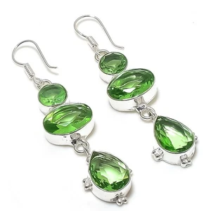 Green Tsavorite Gemstone Handmade 925 Sterling silver Jewelry Earring Size 2.5" - Picture 1 of 1