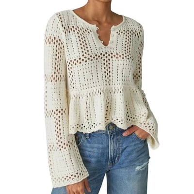 Lucky Brand NWT Open Stitch Peplum Long Sleeve Sweater Cream Size XL - Image 1 of 4
