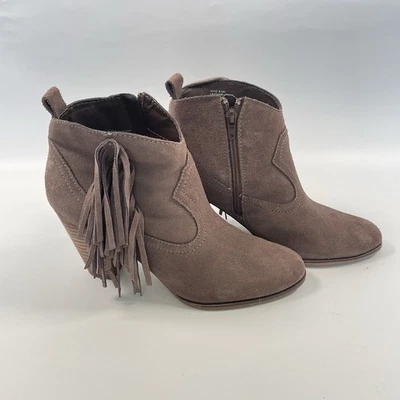 Steve Madden Ohio Western Ankle Booties Fringe Taupe Suede Heeled Women's 8.5 - Image 1 of 4