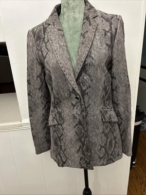 Neiman Marcus Exclusive  100% Leather Blazer Ladies Size Medium Snakeskin Gray - Image 1 of 4