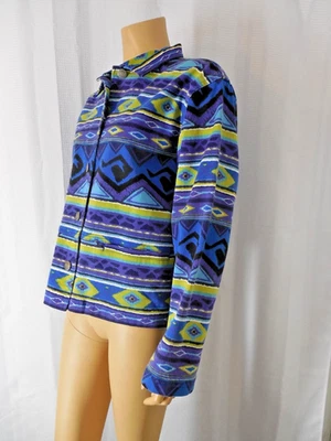 Chaqueta Denim CHICOS 1 Pequeña Azul Morado Negro Patrón Suroeste Foto 1 de 4