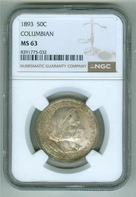 U.S. 1893 COLUMBIAN SILVER HALF DOLLAR NGC MS-63 BU WITH ATTRACTIVE TONING - Image 1 of 2
