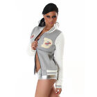 New Sexy Womens Baseball College Jacket - Light Grey - 6 8 10  + Free Shipping!