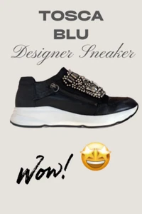 Tosca Blu echt Leder Damen Sneaker Schwarz 41 mit Verzierung - NP 185 € Designer - Bild 1 von 5