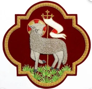 VINTAGE Catholic church lamb of God emblem of vestment applique Handmade badge - Picture 1 of 6
