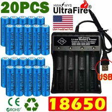 20X UltraFire 18650 Batteries 3.7V Li-ion Rechargeable Battery Chargers Us Stock