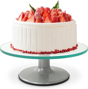 12" Glass Cake Decorating Stand Rotating Revolving Cake Turntable Pastry Holder - Picture 1 of 10