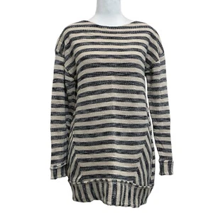 Soft Surroundings Beige Cotton Marina Stripe Knit Long Sleeve Tunic Top sz S P - Picture 1 of 10
