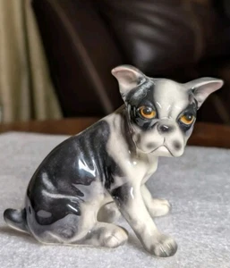 Vintage Boston Terrior French Bulldog Puppy Dog Figurine Japan 3.5" Black White - Picture 1 of 14