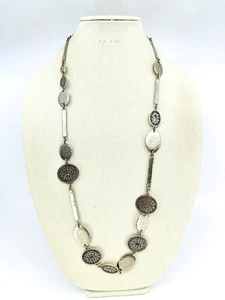 Chicos Necklace Station Hammered Metal Medallion Silver Tone Costume Jewelry 34" - Picture 1 of 8