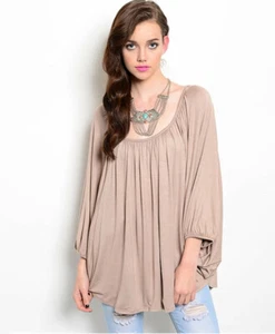 DESIGNER INSPIRIERT HELLBRAUNE LÄSSIGE BLUSE VISKOSE ELASTHAN DRAPIERT FLEDERMAUS XL NEU - Bild 1 von 3