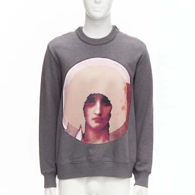 GIVENCHY Riccardo Tisci Madonna Rosa Parche Estampado Gris Cremallera Hombro Suéter XS Foto 1 de 4