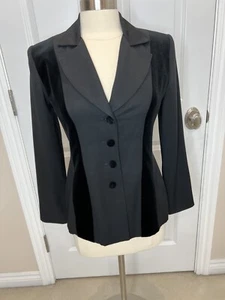 Vintage 80s Hugo Buscati Collection Black Blazer Velvet Trim Buttons Womens Sz 4 - Picture 1 of 13