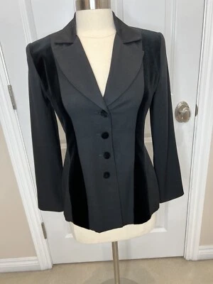 Vintage 80s Hugo Buscati Collection Black Blazer Velvet Trim Buttons Womens Sz 4 - Image 1 of 4