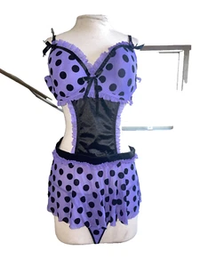 NWTS Native Intimates Purple Black Polka Dot Apron Sissy Thong Panty Size 42C - Picture 1 of 6