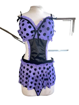 NWTS Native Intimates Purple Black Polka Dot Apron Sissy Thong Panty Size 42C - Image 1 of 4