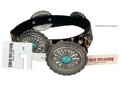 Cinturón True Religion Mujer Talla L/XL Conchos Imitación Turquesa Estampado Leopardo Country Foto 1 de 4