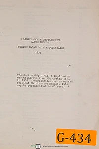 Gorton 8 1/2-D, 2436 Mill and Duplicator, Maintenance and Parts Manual 1958 - Bild 1 von 4