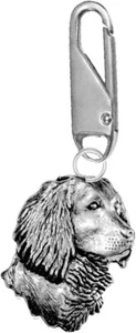 A5 Spaniel Head Dog charm on SILVER SNAP Detachable Zipper Pulls for Bags, Coats - Picture 1 of 4