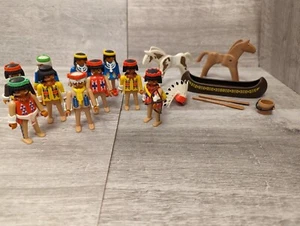 Vintage Playmobil Native American Figures 1974 & Accessories Inc Boat And Horses - Picture 1 of 7