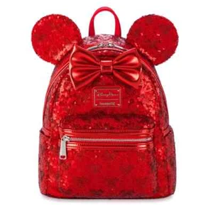 Mini Mochila Loungefly Disney Minnie Mouse Lentejuelas Rojas - Nueva - Imagen 1 de 3