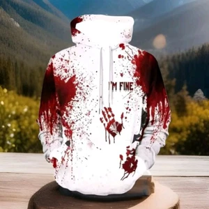 Men's 2XL Blood Splatter Print Hoodie Bloody Handprint Graphic Design Hoodie - Picture 1 of 7