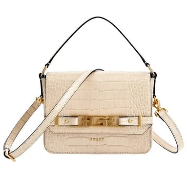 Guess Tasche Handtasche Umhängetasche Cristina Crossbody Leder Cream Neu