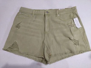 NEW INC Women's Denim High Rise Short Frayed Hem Core Jean Shorts Size 16 Olive - Picture 1 of 10