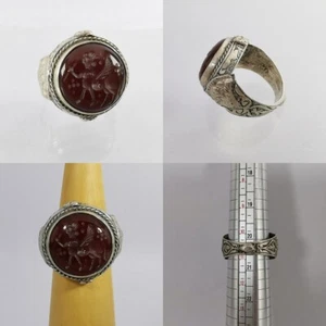 Sassanian König Karneol Achat Ring alt massiv Silber geschnitzt US-10 3/4 #270 - Bild 1 von 8