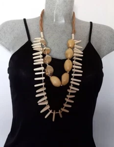ATOLL PALME COLLIER SAUTOIR MULTI-RANGS EN BOIS, MÉTAL ARGENTÉ - Picture 1 of 10