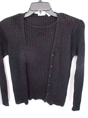 VILLAGER Liz Claiborne~Preto 55% Ramie LS SUÉTER ELEGANTE~Médio Feminino - Imagem 1 de 3