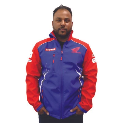 Official 2022 Honda Racing Men's Blue & Red British Superbikes Softshell Jacket - Image 1 of 2