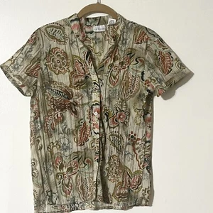 KIM ROGERS Women Crinkle Button Down Shirt Multi Floral Short Sleeve Size Small - Picture 1 of 5