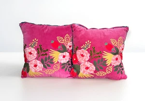 Set 2 Magaschoni Home Embroidered Cotton Pillow 20x20 Fuchsia Floral Zip Vibrant - Bild 1 von 10