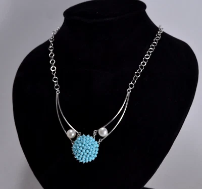 COLLANA PASTA TURCHESE RODIATA  RODIAT PALLINI 3 mm PERLE 8 mm       AGDV 0251 - Immagine 1 di 3