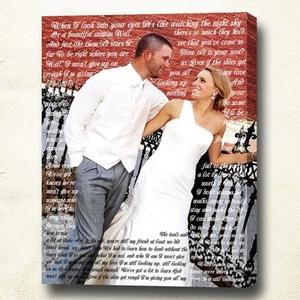 Photo print to canvas. Your wedding photo customized with vows, lyrics, poem. - Picture 1 of 5