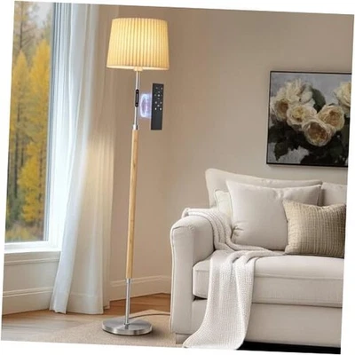 Lámparas de pie para salón, 61" lámpara de pie de madera natural con control remoto y plateada Foto 1 de 4